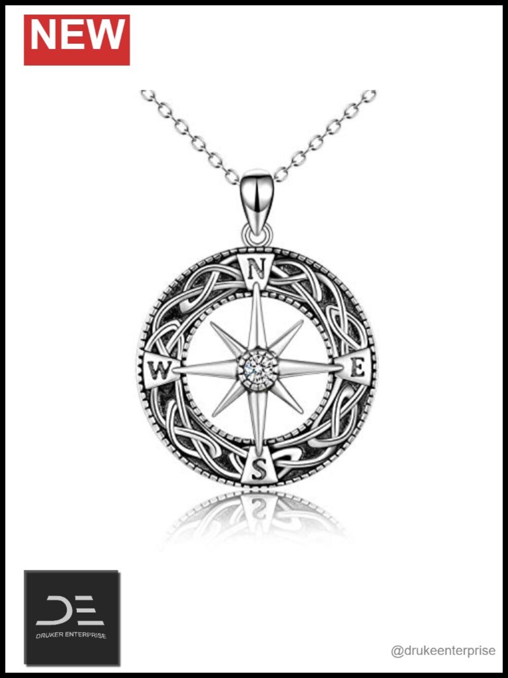 Sterling Silver Compass Necklace Celtic Knot Pendant Graduation Gift